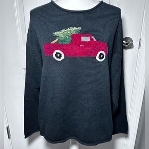 NorthStyle Black Sweater with Festive Red Truck
